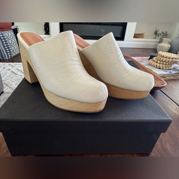 Rachel Comey Dakota Clog Bone Croc Leather Platform Heels - Picture 2 of 4